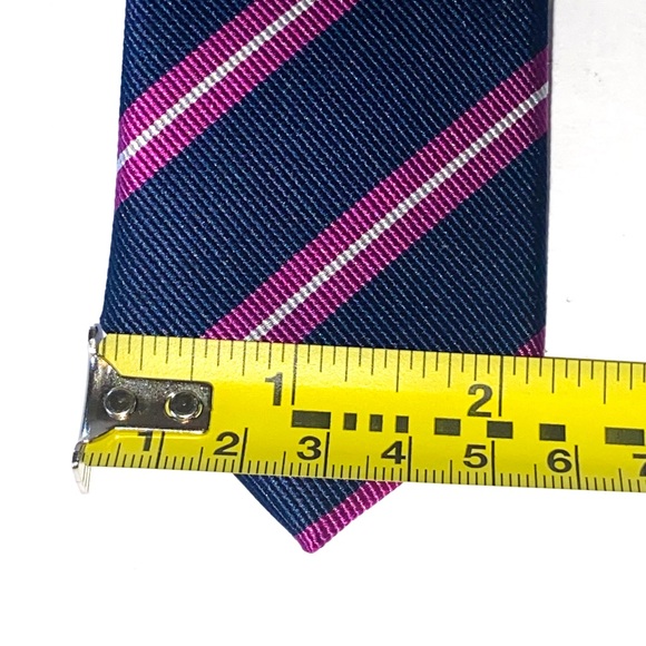 Original Penguin 100% Silk Navy & Purple Stripe Skinny Neck Tie - Picture 7 of 7